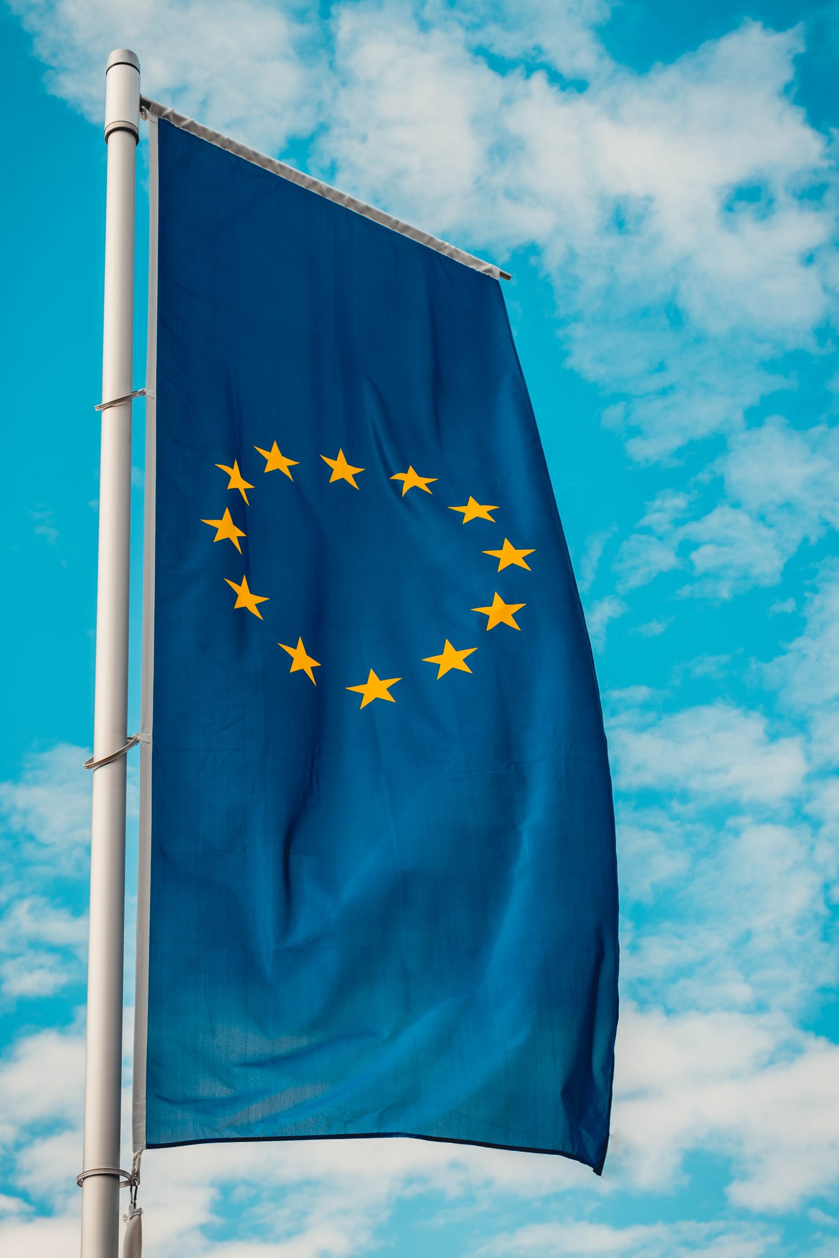 European flag with blue sky in the background